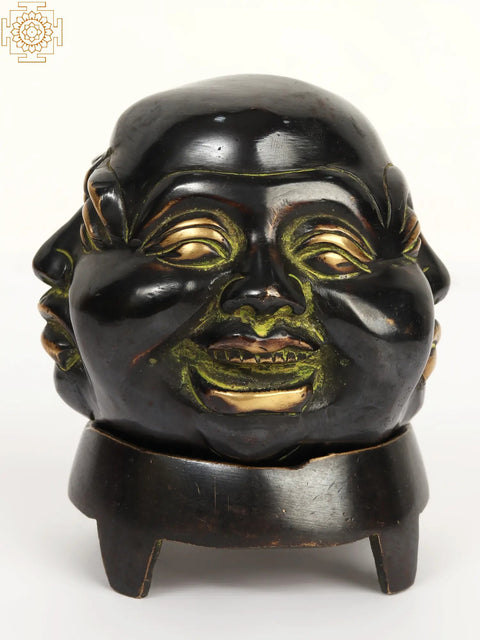 4" Brass Small Laughing Buddha Head with Incense Burner