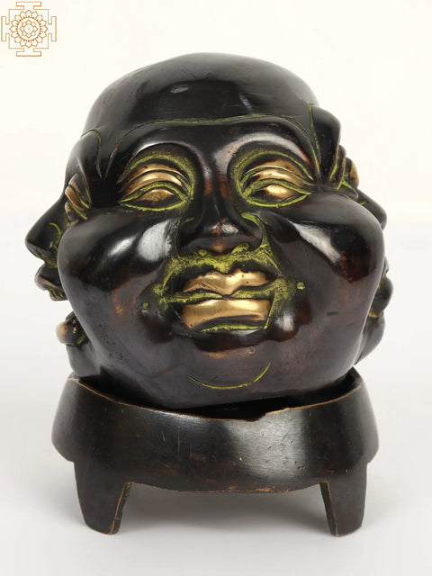 4" Brass Small Laughing Buddha Head with Incense Burner