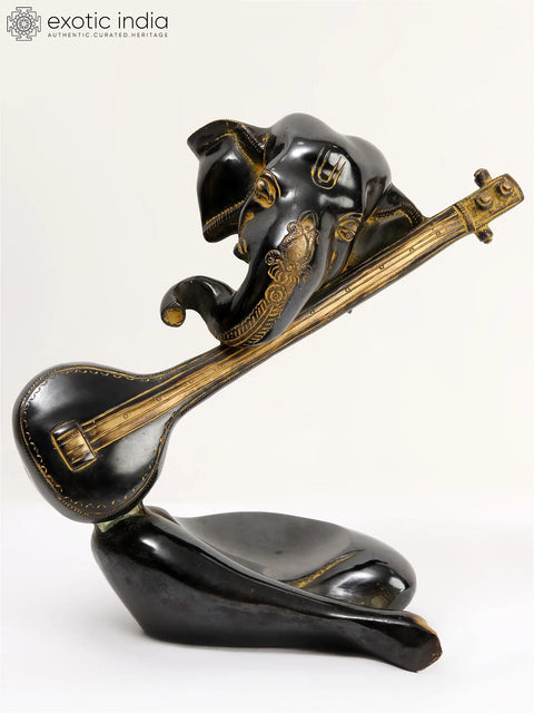10" Brass Stylized Sitar Ganesha