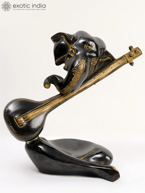 10" Brass Ganesha with Sitar Statue for Pooja