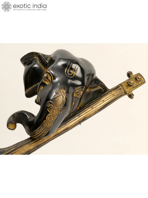 10" Brass Stylized Sitar Ganesha