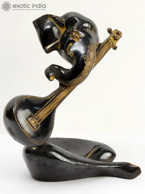 10" Brass Stylized Sitar Ganesha