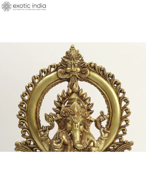 16" Brass Lord Ganesha Seated on Kirtimukha Throne