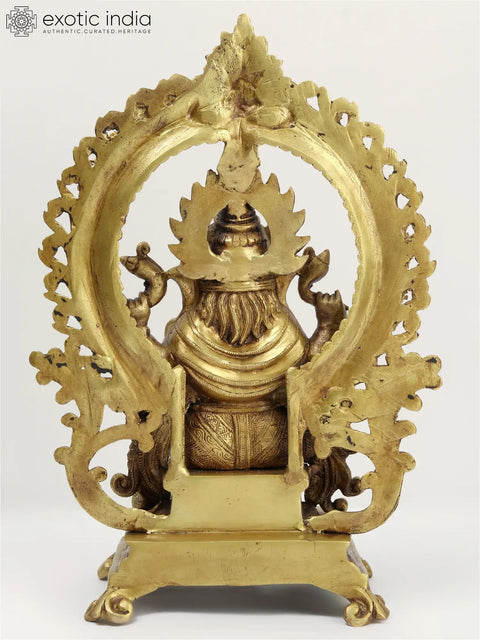 16" Brass Lord Ganesha Seated on Kirtimukha Throne