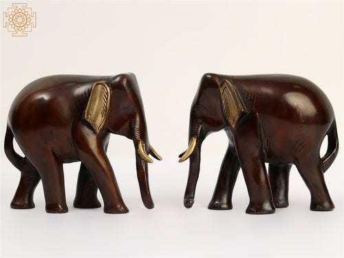 6" Small Brass Elephant Pair Statue for Home Decor