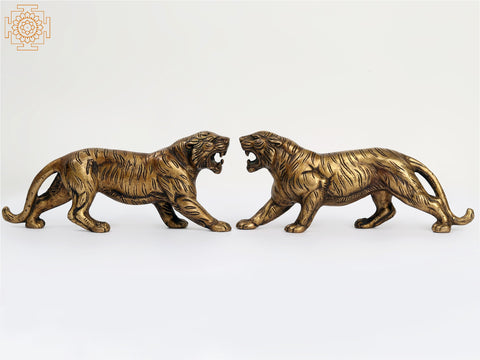 9" Brass Decorative Tiger Pair | Home Decor