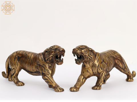 9" Brass Decorative Tiger Pair | Home Decor