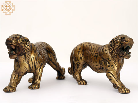 9" Brass Decorative Tiger Pair | Home Decor