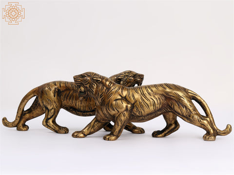 9" Brass Decorative Tiger Pair | Home Decor