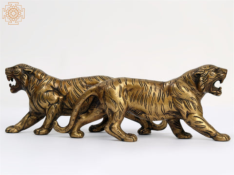 9" Brass Decorative Tiger Pair | Home Decor