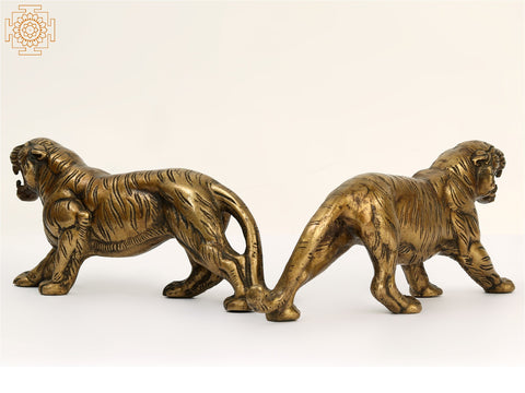 9" Brass Decorative Tiger Pair | Home Decor