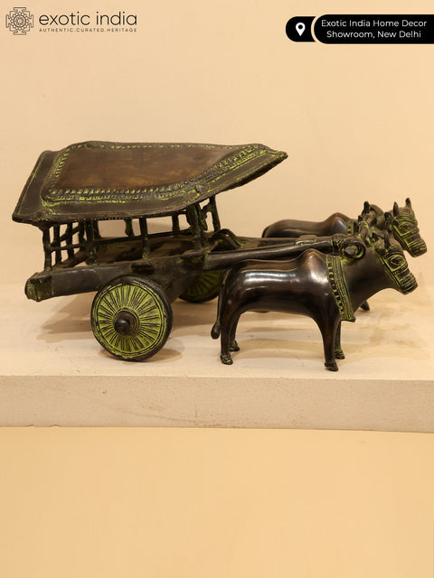 12" Brass Tribal Bullock Cart Statue | Home Decor