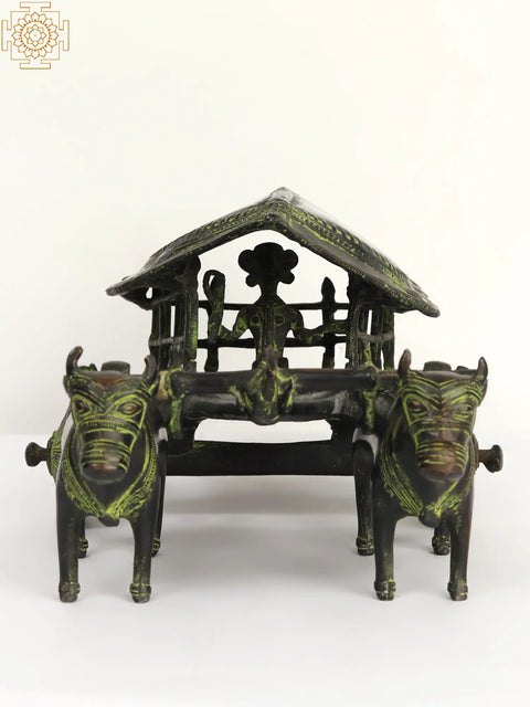 12" Brass Tribal Bullock Cart Statue | Home Decor