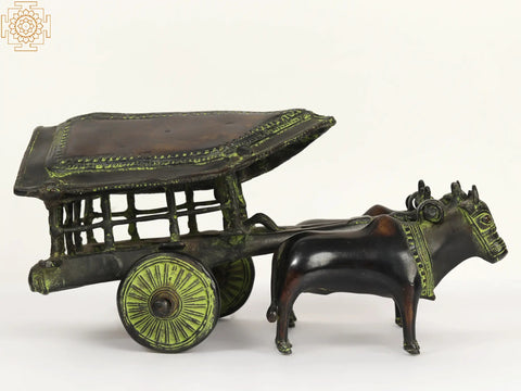 12" Brass Tribal Bullock Cart Statue | Home Decor