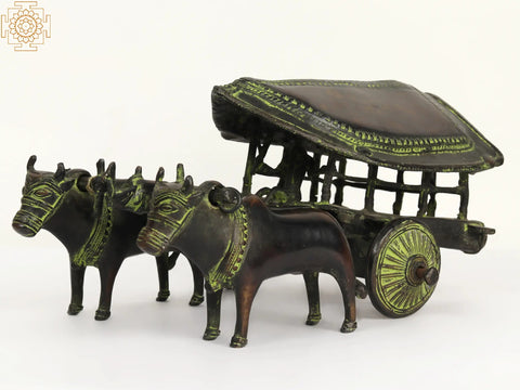 12" Brass Tribal Bullock Cart Statue | Home Decor