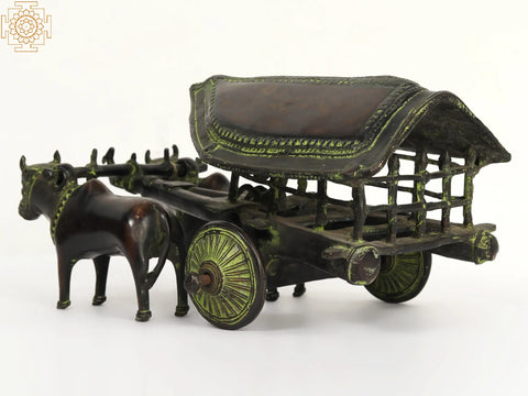 12" Brass Tribal Bullock Cart Statue | Home Decor