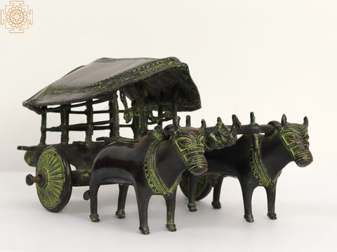 12" Brass Tribal Bullock Cart Statue | Home Decor