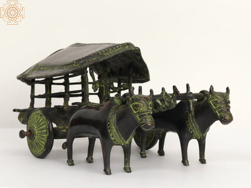 12" Brass Tribal Bullock Cart Statue for Home Decor