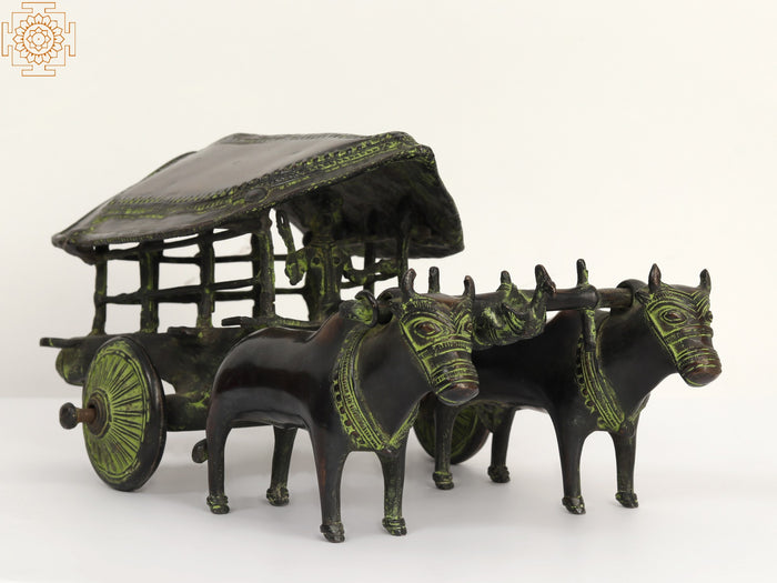 12" Brass Tribal Bullock Cart Statue for Home Decor