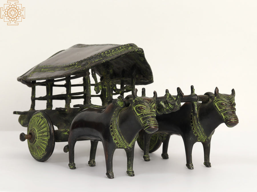 12" Brass Tribal Bullock Cart Statue for Home Decor