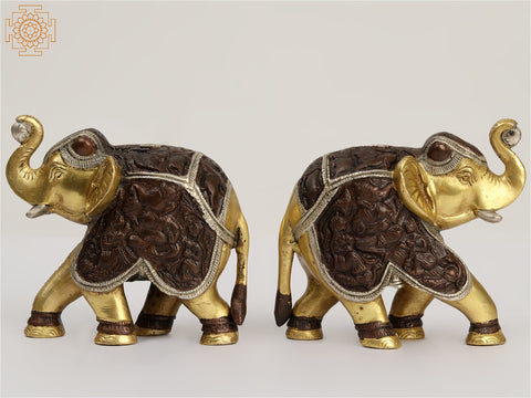 5" Small Brass Pair of Elephant Statue | Home Decor