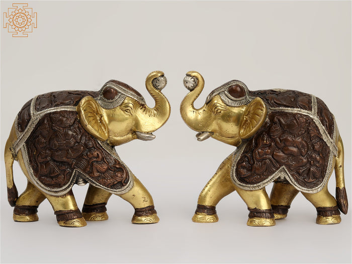 5" Brass Elephant Pair Statue for Home Decor