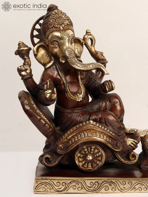 12" Lord Ganesha Brass Statue on Mushak Sawari