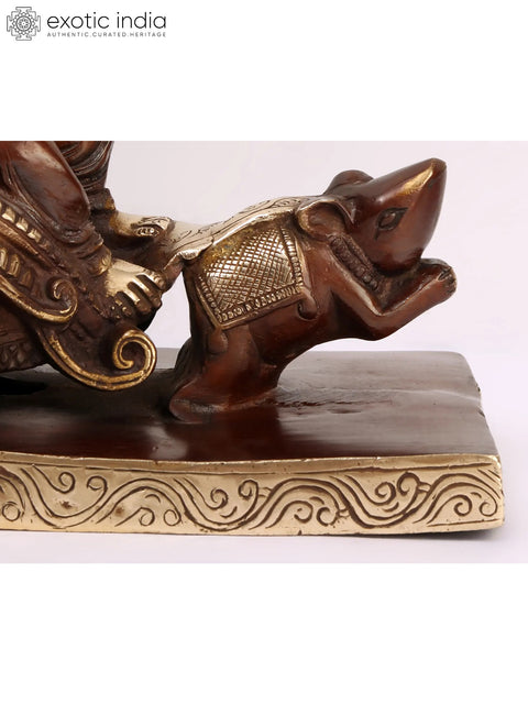 12" Lord Ganesha Brass Statue on Mushak Sawari