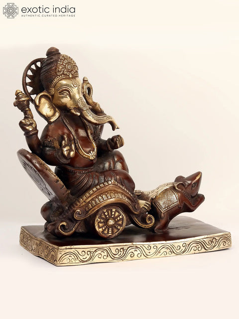 12" Lord Ganesha Brass Statue on Mushak Sawari