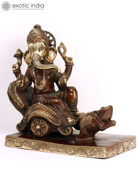 12" Lord Ganesha Brass Statue on Mushak Sawari