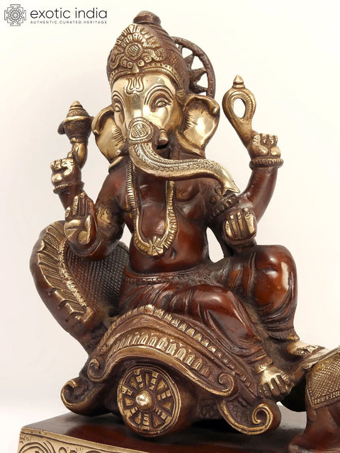12" Lord Ganesha Brass Statue on Mushak Sawari