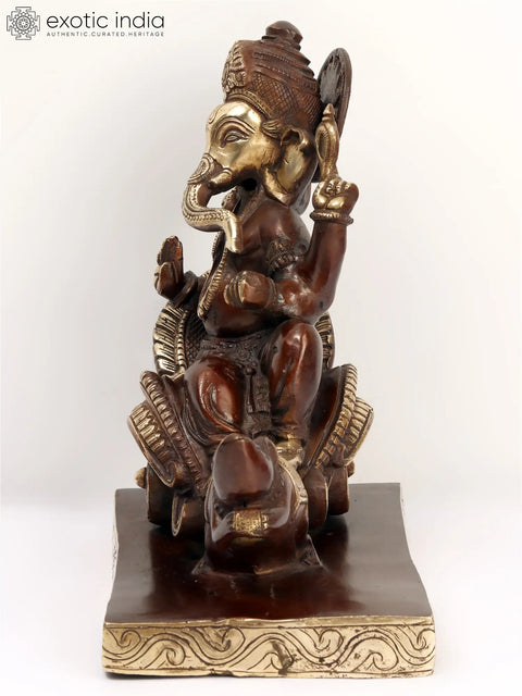 12" Lord Ganesha Brass Statue on Mushak Sawari