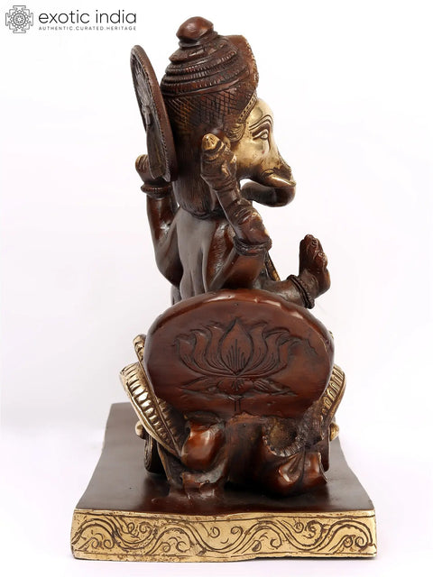 12" Lord Ganesha Brass Statue on Mushak Sawari