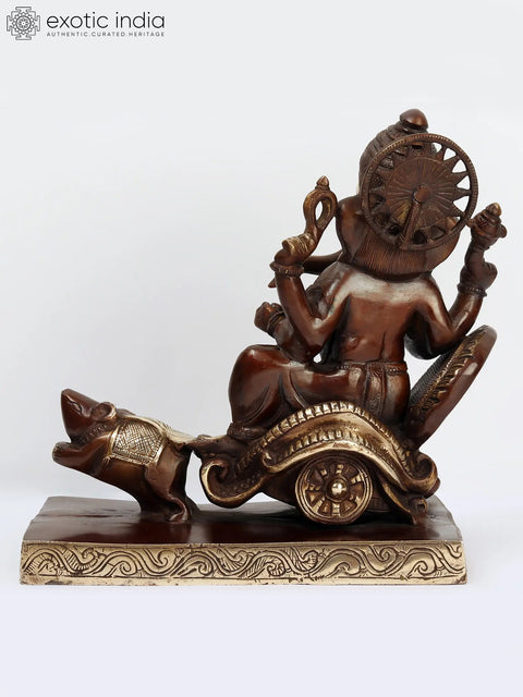 12" Lord Ganesha Brass Statue on Mushak Sawari