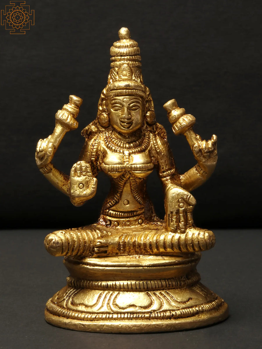 3" Sitting Devi Lakshmi Handmade Brass Statue for Pooja