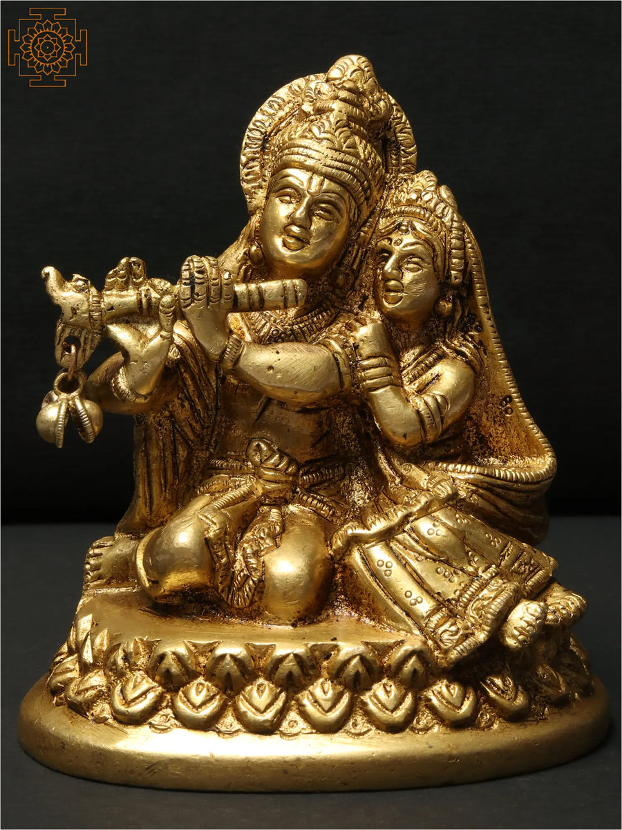 4" Radha Krishna Handmade Brass Statue