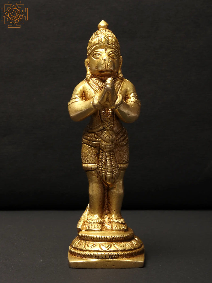 4" Standing Lord Hanuman Brass Statue in Namaskar Mudra