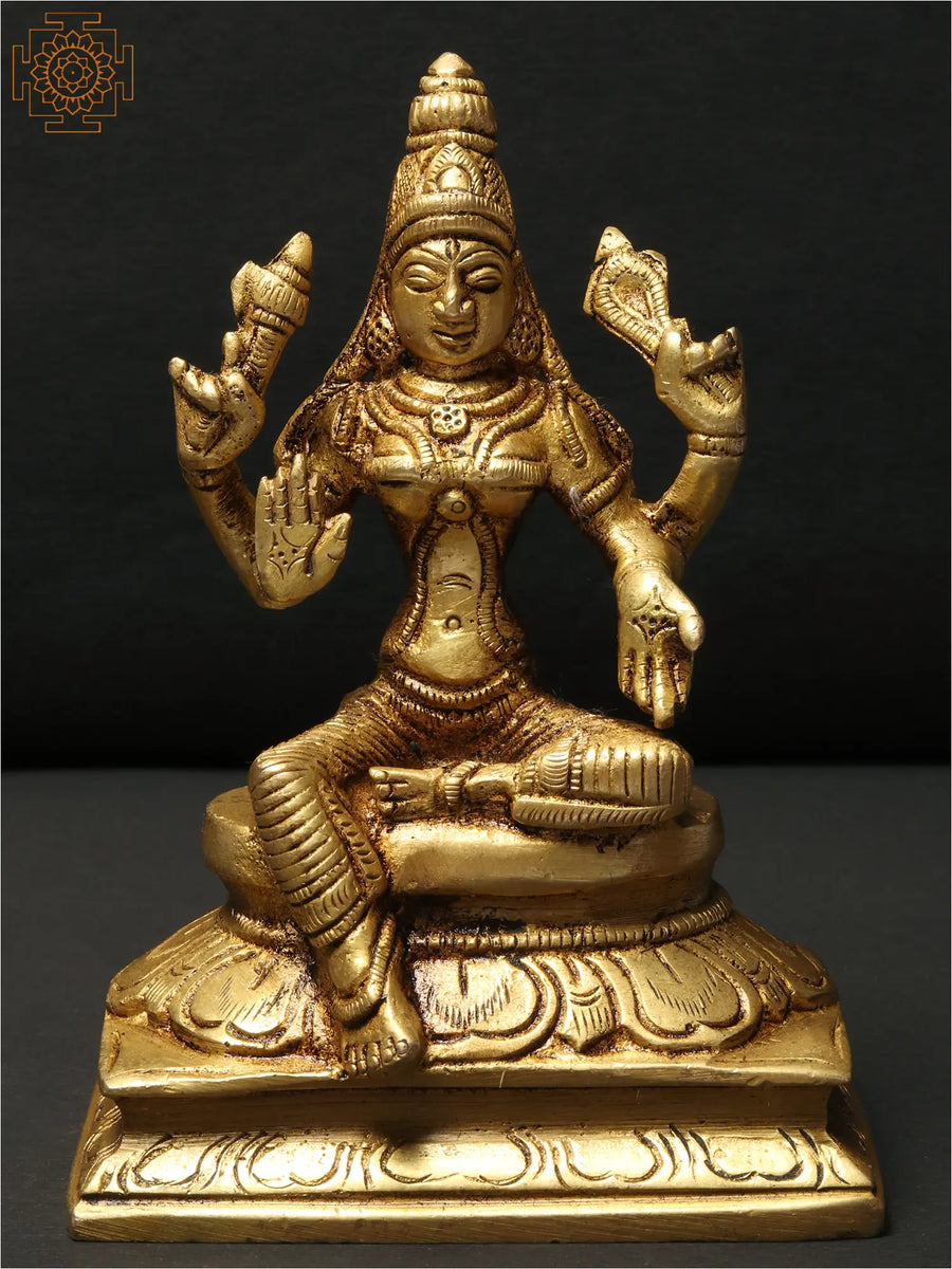 4" Sitting Goddess Parvati Brass Statue for Pooja