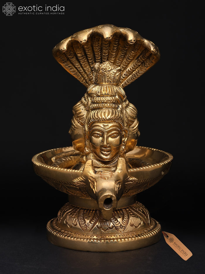 4" Brass Shivalinga Idol with Sheshnag Handmade