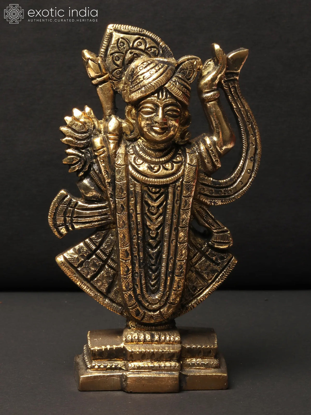 5" Small Brass Shrinathji Idol for Home Pooja