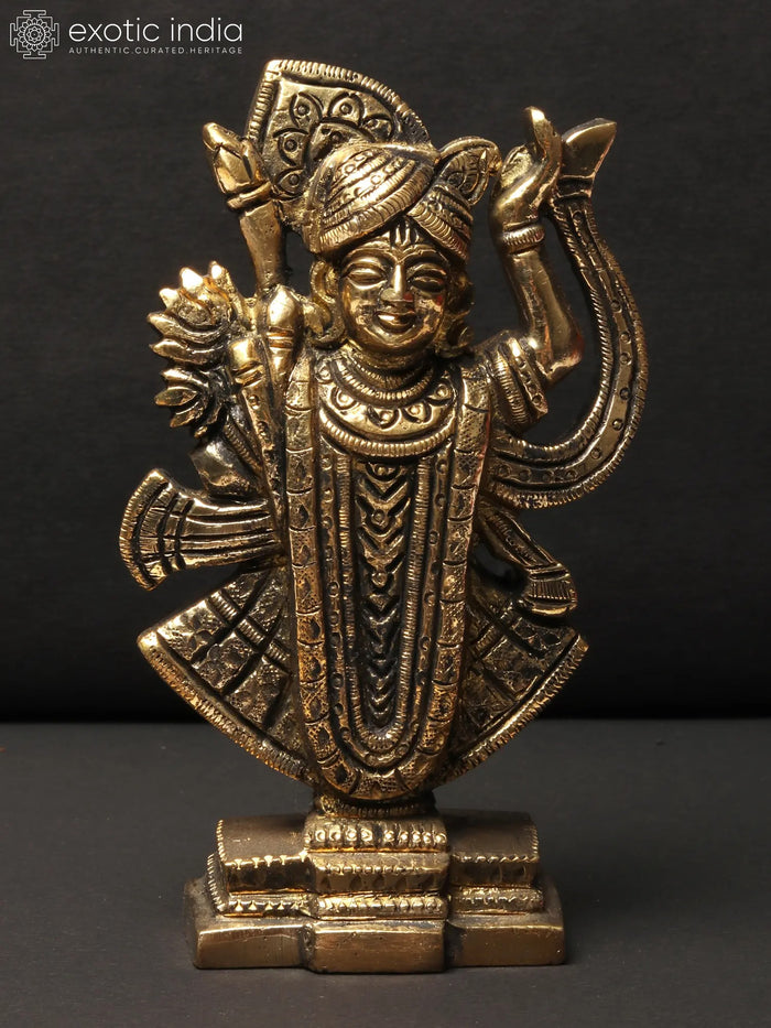 5" Small Brass Shrinathji Idol for Home Pooja