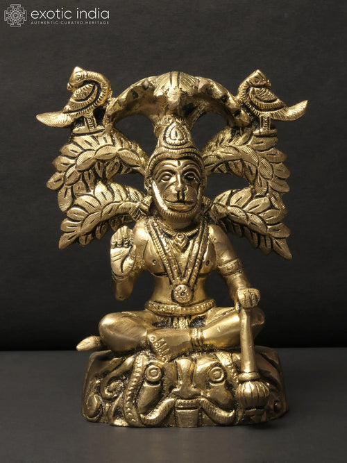 6" Hanuman Blessing Seated Brass Idol Home Decor