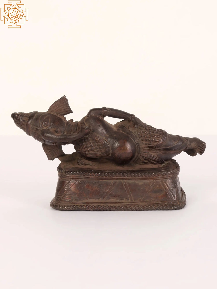 6" Small Tribal Ganesha Brass Idol for Pooja