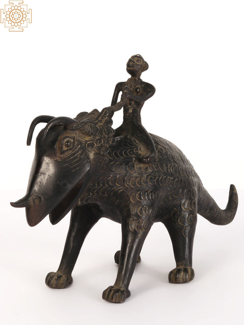10" Tribal Rider on Animal Brass Statue | Home Decor