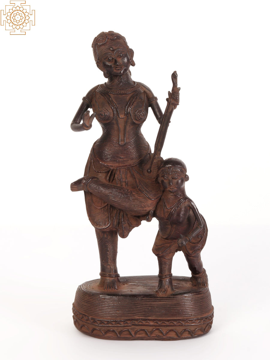 9" Brass Tribal Mother and Child Statue Handmade