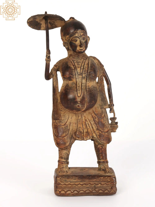 11" Tribal Vamana Avatar Brass Idol - Handmade Vishnu Statue