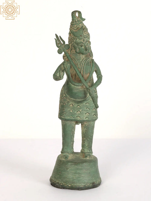12" Tribal Lord Shiva Brass Statue Handmade Standing Pedestal