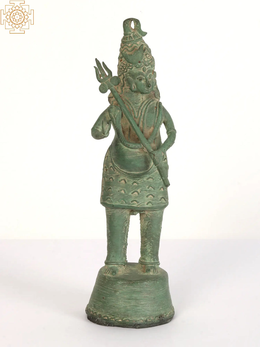 12" Tribal Lord Shiva Brass Statue Handmade Standing Pedestal