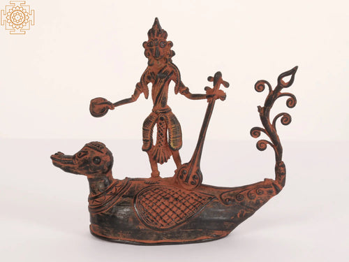 7" Tribal Goddess Saraswati Brass Statue for Home Decor
