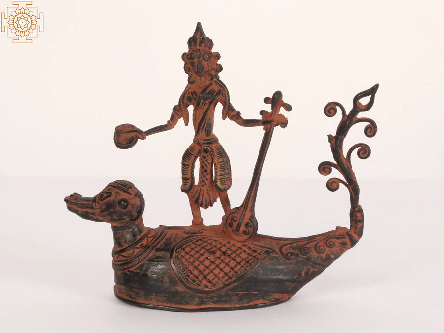 7" Tribal Goddess Saraswati Brass Statue for Home Decor